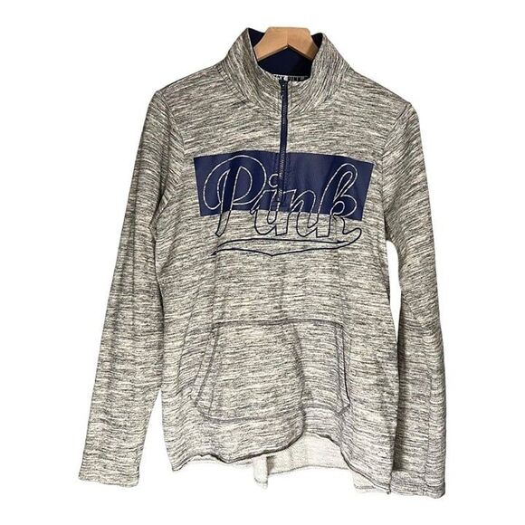 PINK by Victoria's Secret Half Zip Mock Collar Pullover Purple Grey Size Medium - Picture 1 of 9